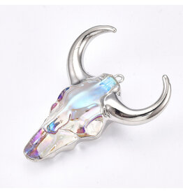 Steer Skull Clear AB With Silver Foil Horns  55mm  x1