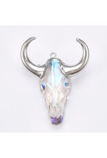 Steer Skull Clear AB With Silver Foil Horns  55mm  x1