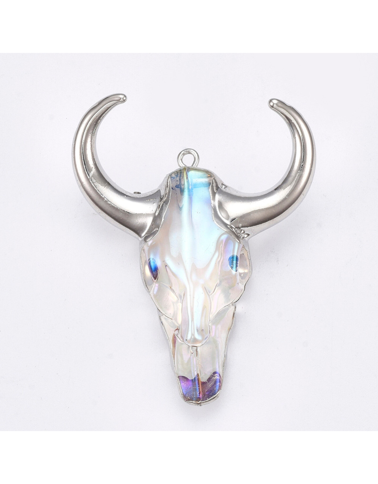 Steer Skull Clear AB With Silver Foil Horns  55mm  x1