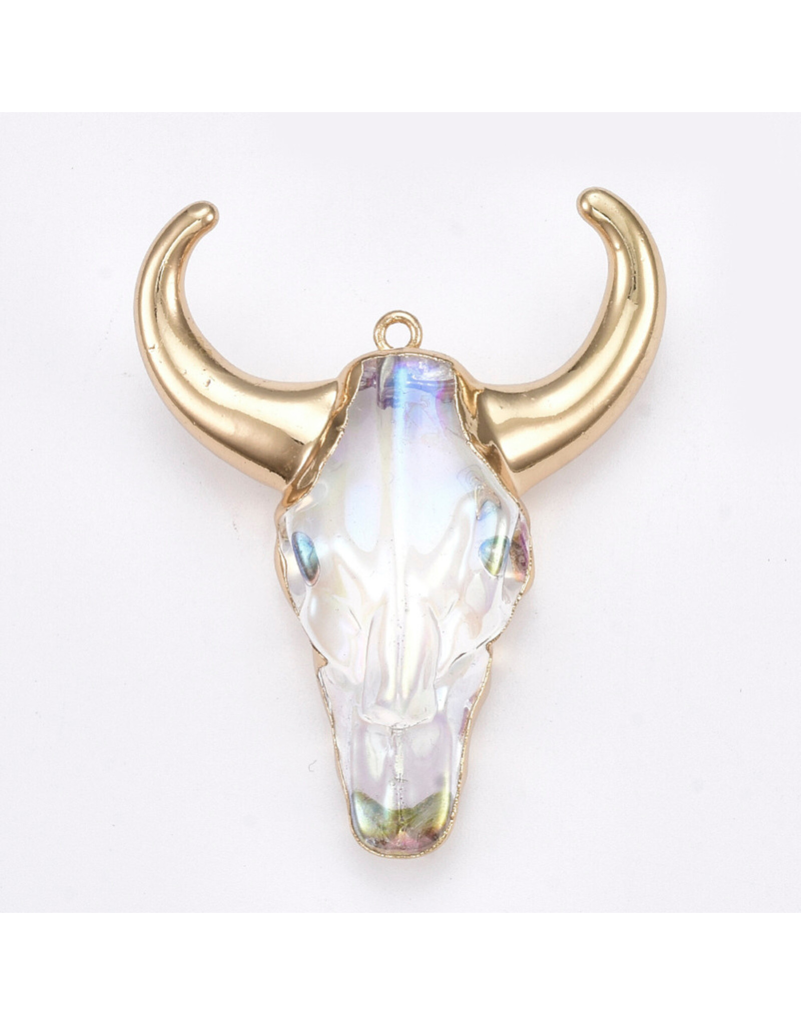 Steer Skull Clear AB With Gold Foil Horns  55mm  x1