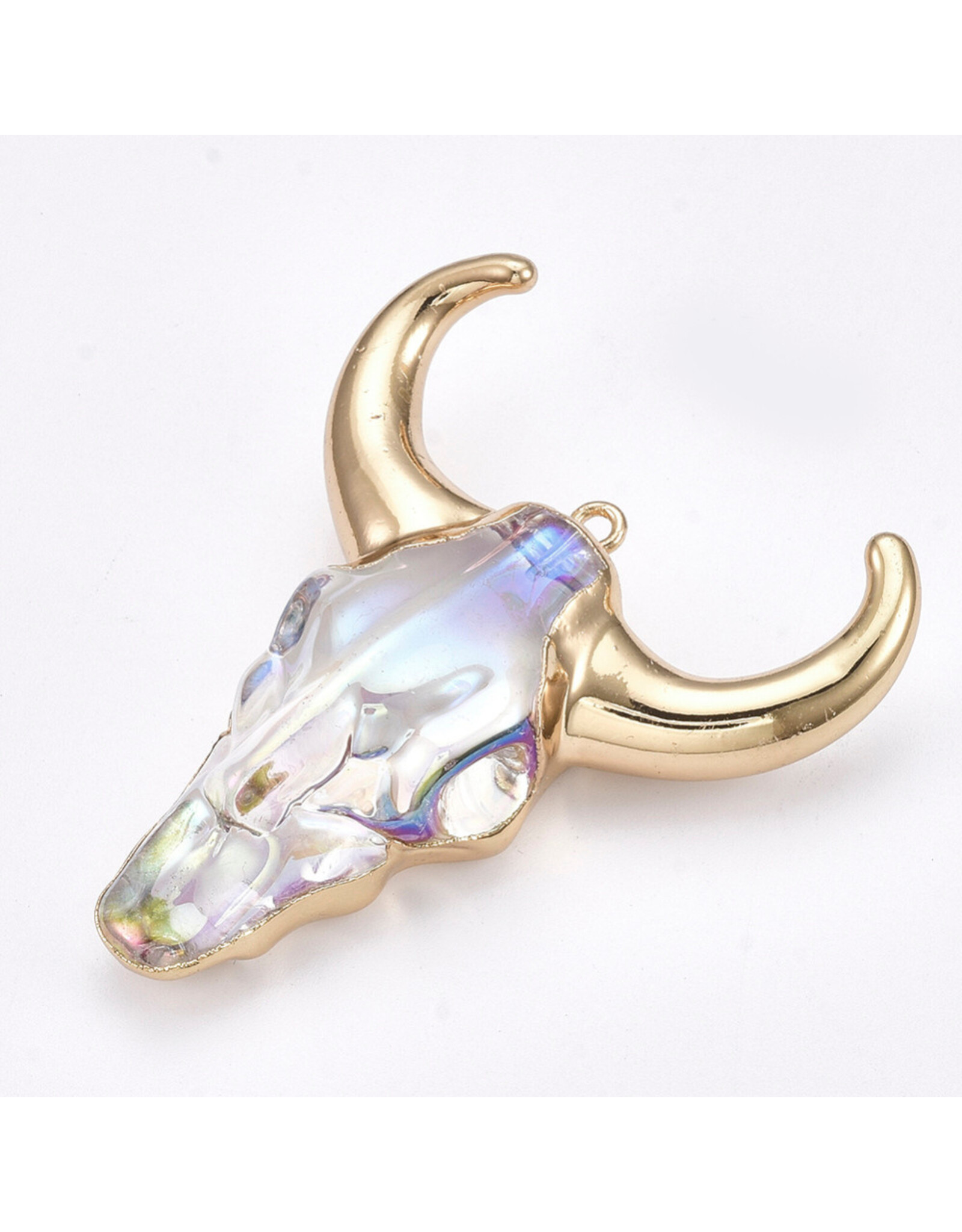 Steer Skull Clear AB With Gold Foil Horns  55mm  x1