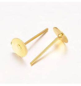 Earring Stud Iron Flat 6mm Gold  x50