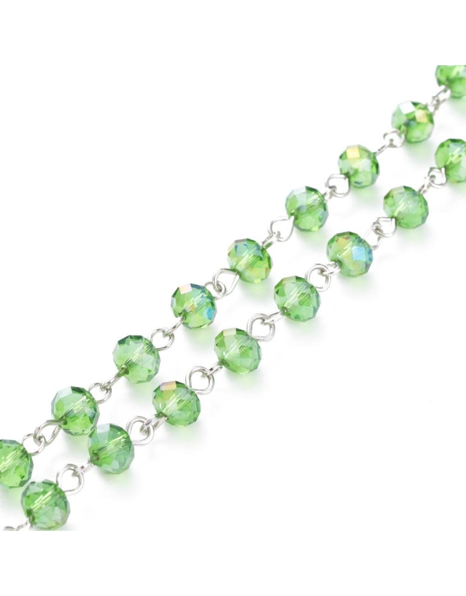 Beaded Chain 6x8mm  Rondelle  Lime Green Platinum  1 Meter