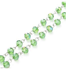 Beaded Chain 6x8mm  Rondelle  Lime Green Platinum  1 Meter