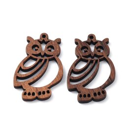 Wood Owl  Pendant 38x25mm   x2