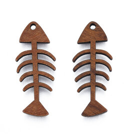 Wood Fish Bones Pendant 35x15mm   x2