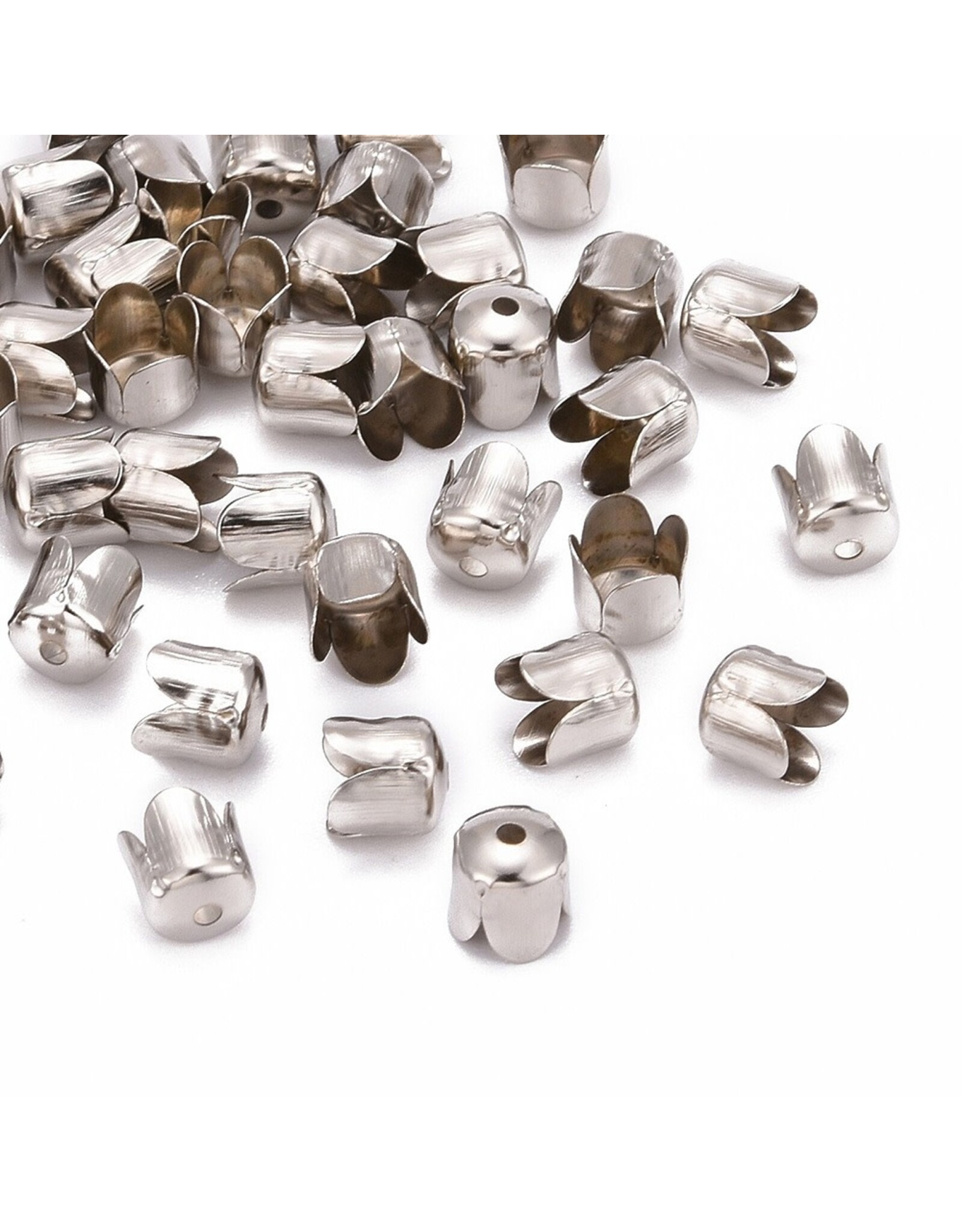 Bead Cap  Flower 6mm  Platinum