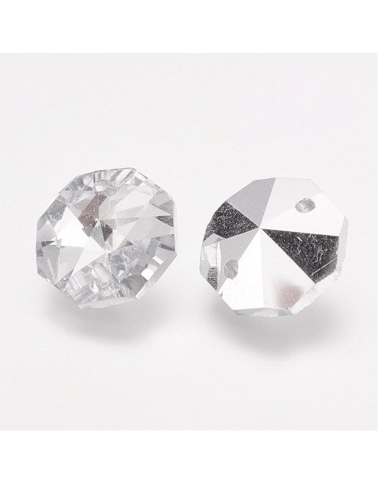 Hexagon Link  14mm (2 hole)  Clear with Silver Backing  x10