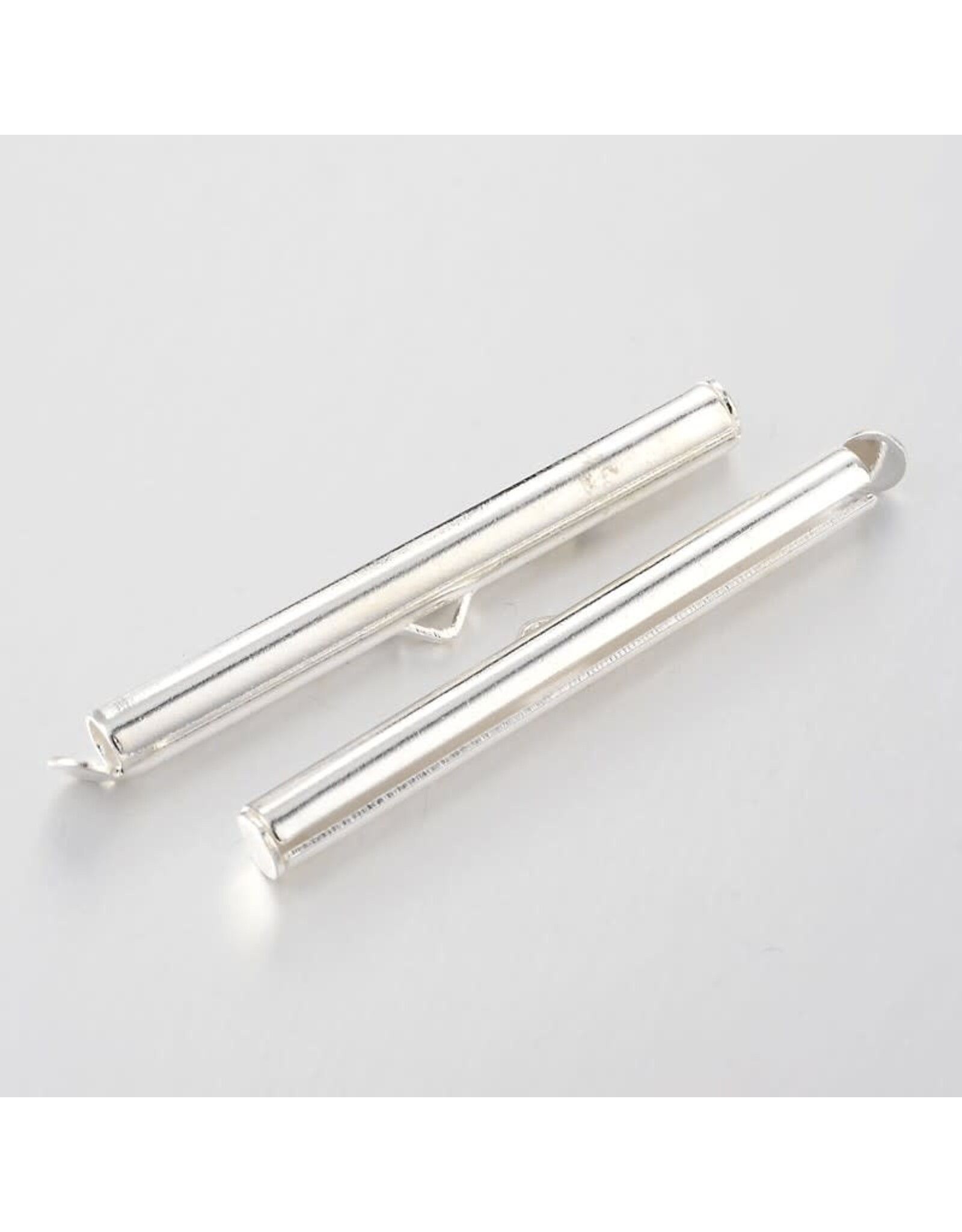 Slide On Clasp Tube Brass 2x40mm Silver
