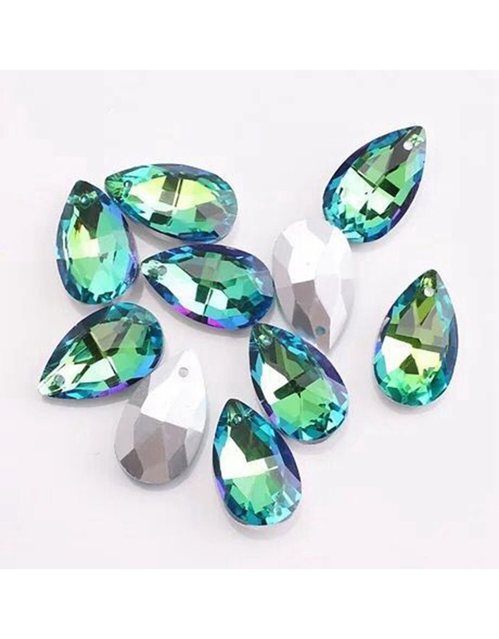 Drop Green AB Silver Back 22x13x7mm  x6