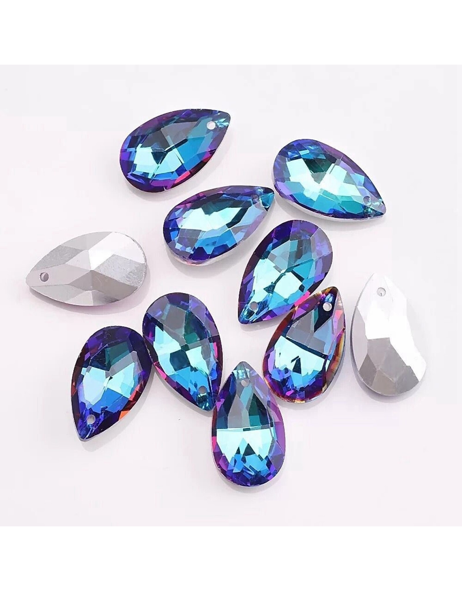 Drop Sapphire Purple Silver Back 22x13x7mm  x6