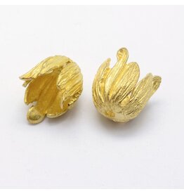 Bead Cap Flower Brass 15x12mm  Gold x2   NF