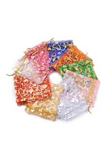 Organza Gift Bag Assorted Colours Gold Heart Print  12x10cm  x10