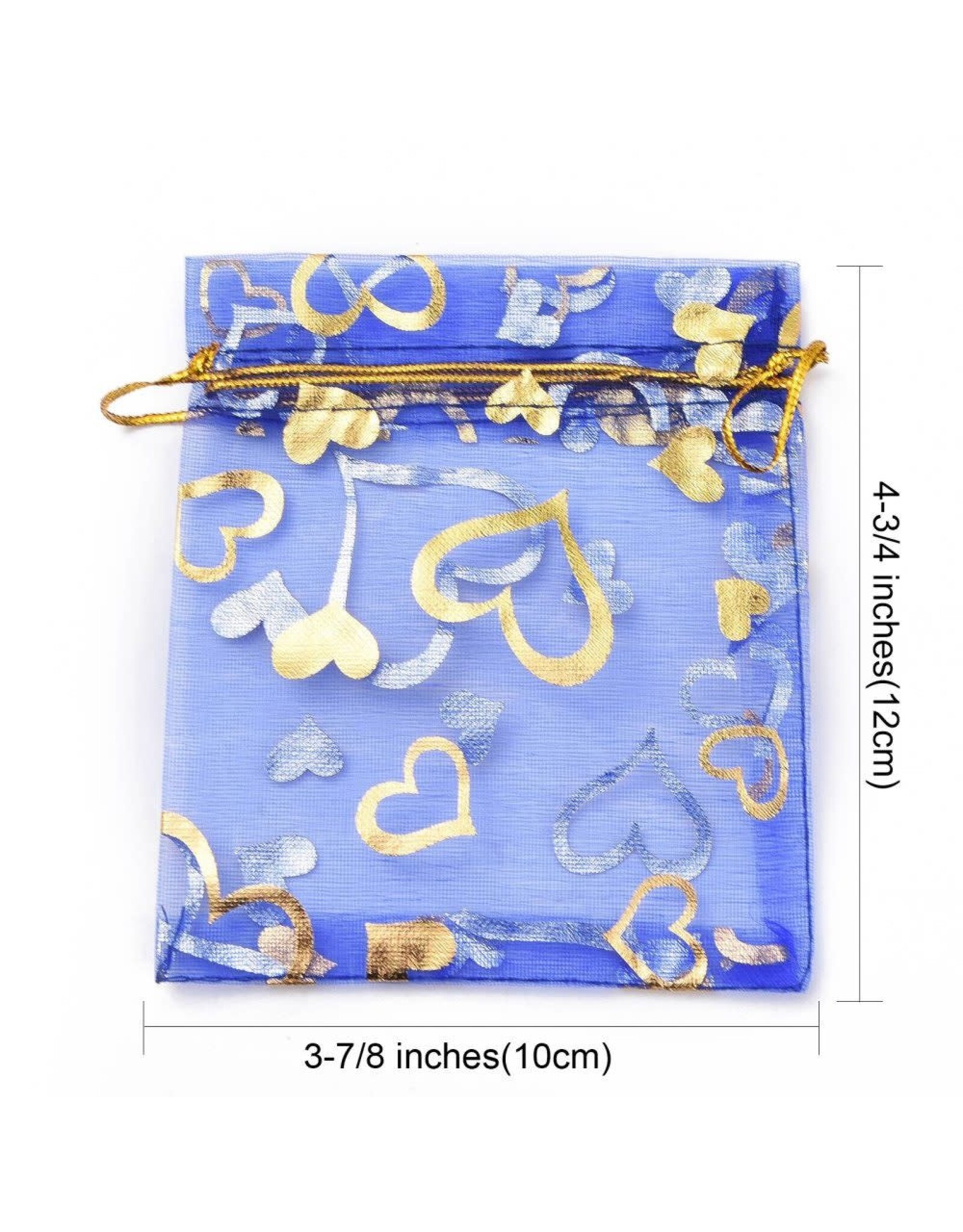 Organza Gift Bag Assorted Colours Gold Heart Print  12x10cm  x10