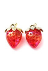 Strawberry Charm 32x23x14mm Red  Gold x2