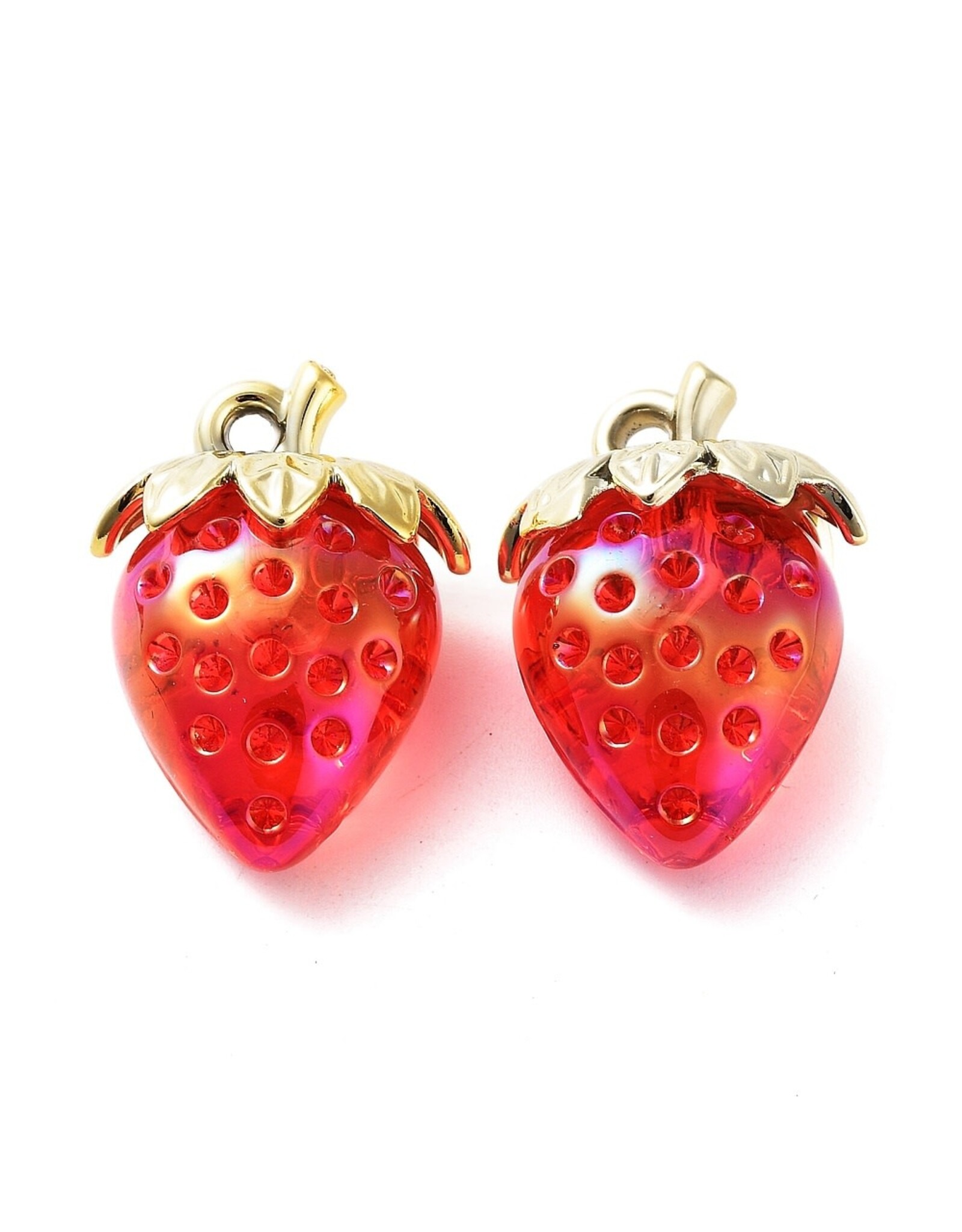 Strawberry Charm 32x23x14mm Red  Gold x2