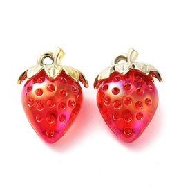 Strawberry Charm 32x23x14mm Red  Gold x2