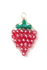 Strawberry Charm 38x23x4mm Red  Gold x2