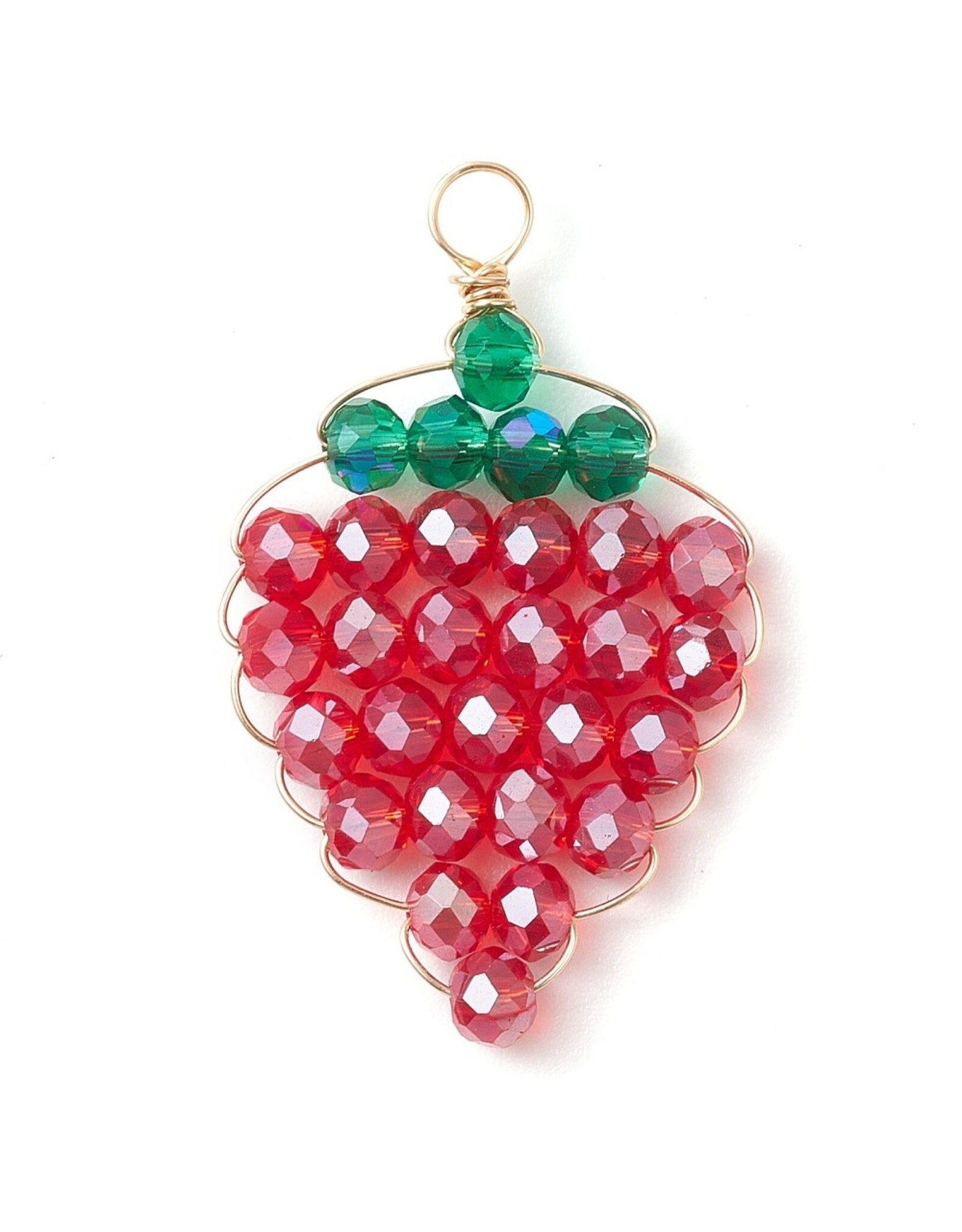 Strawberry Charm 38x23x4mm Red  Gold x2