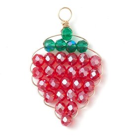 Strawberry Charm 38x23x4mm Red  Gold x2