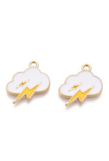 Enamel  Cloud With Lightning 15x17mm  Gold  x6   NF