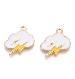 Enamel  Cloud With Lightning 15x17mm  Gold  x6   NF