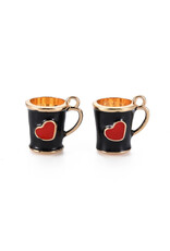 Enamel  Heart Coffee Mug  14mm  Gold  x2 NF