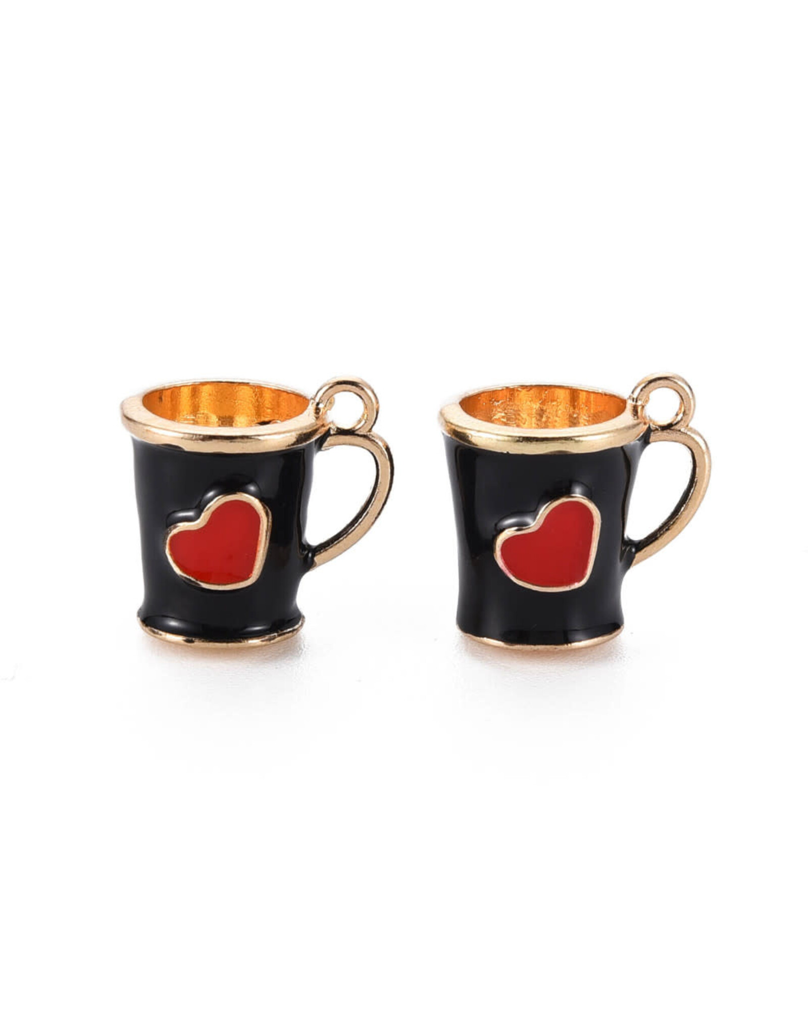 Enamel  Heart Coffee Mug  14mm  Gold  x2 NF