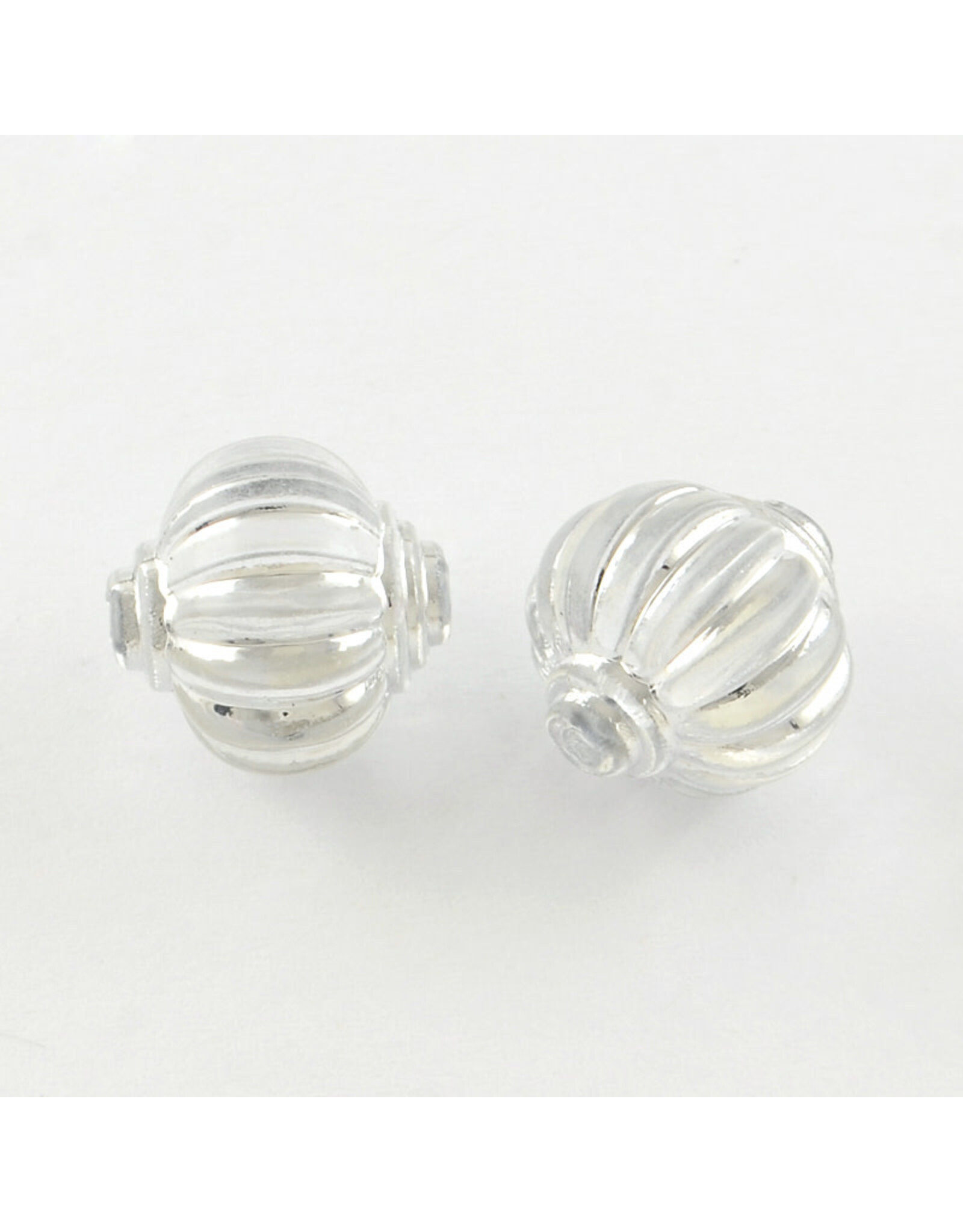 14mm Round Clear with Silver Stripes  x20