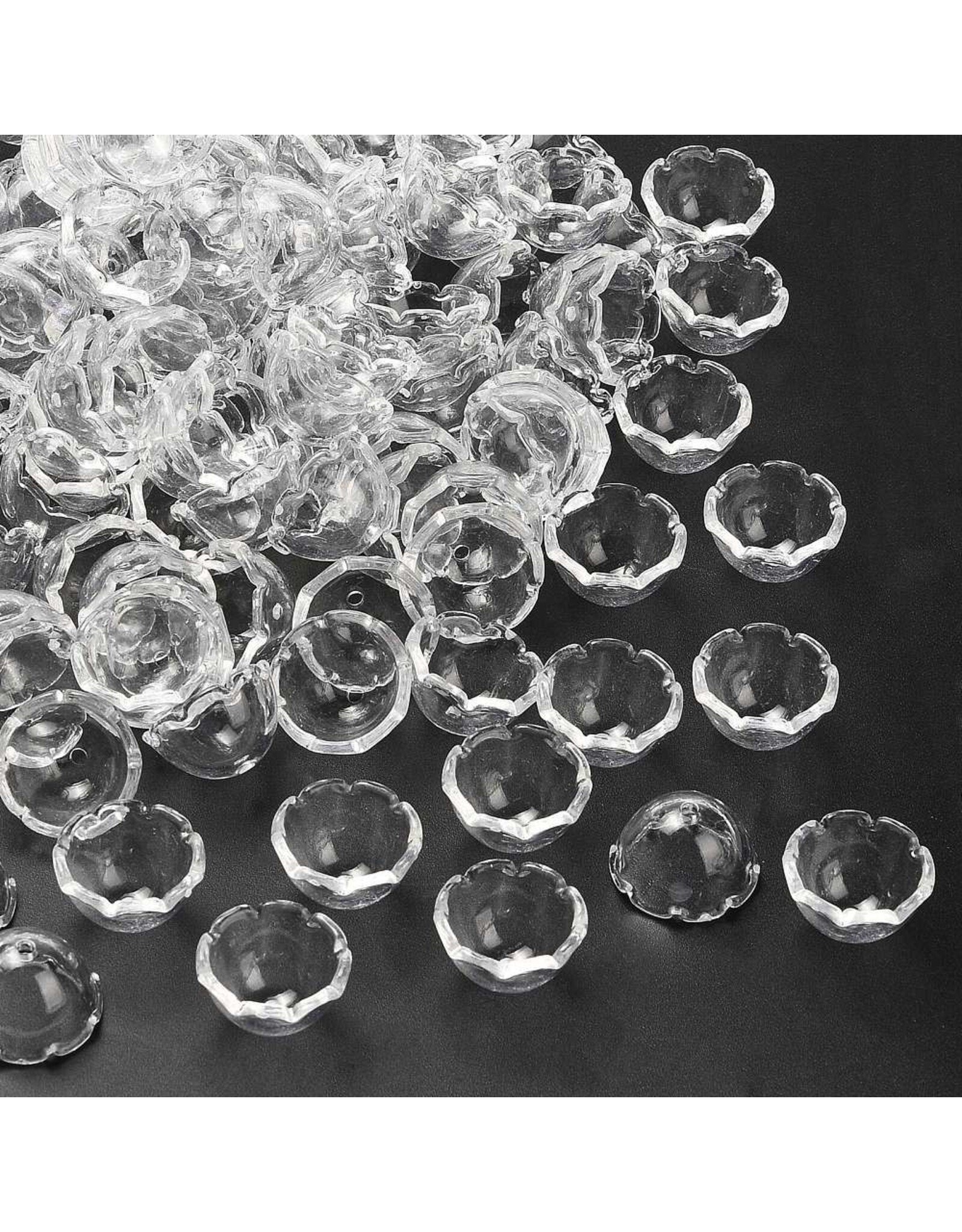22mm Acrylic  Flower Cap   Clear  x12