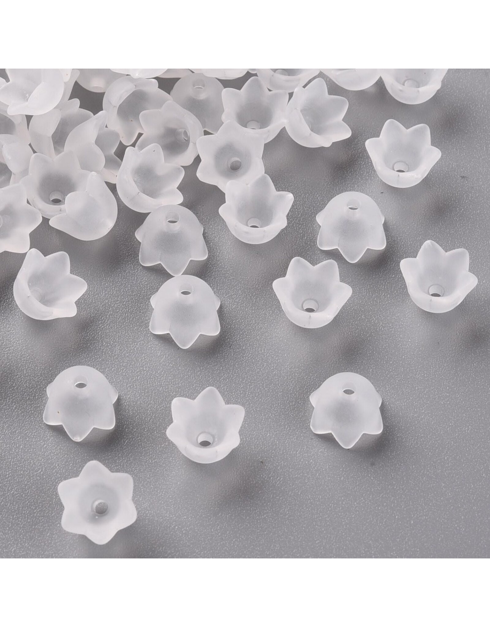 6x9mm Acrylic Bell Flower Cap Clear Matte  x100
