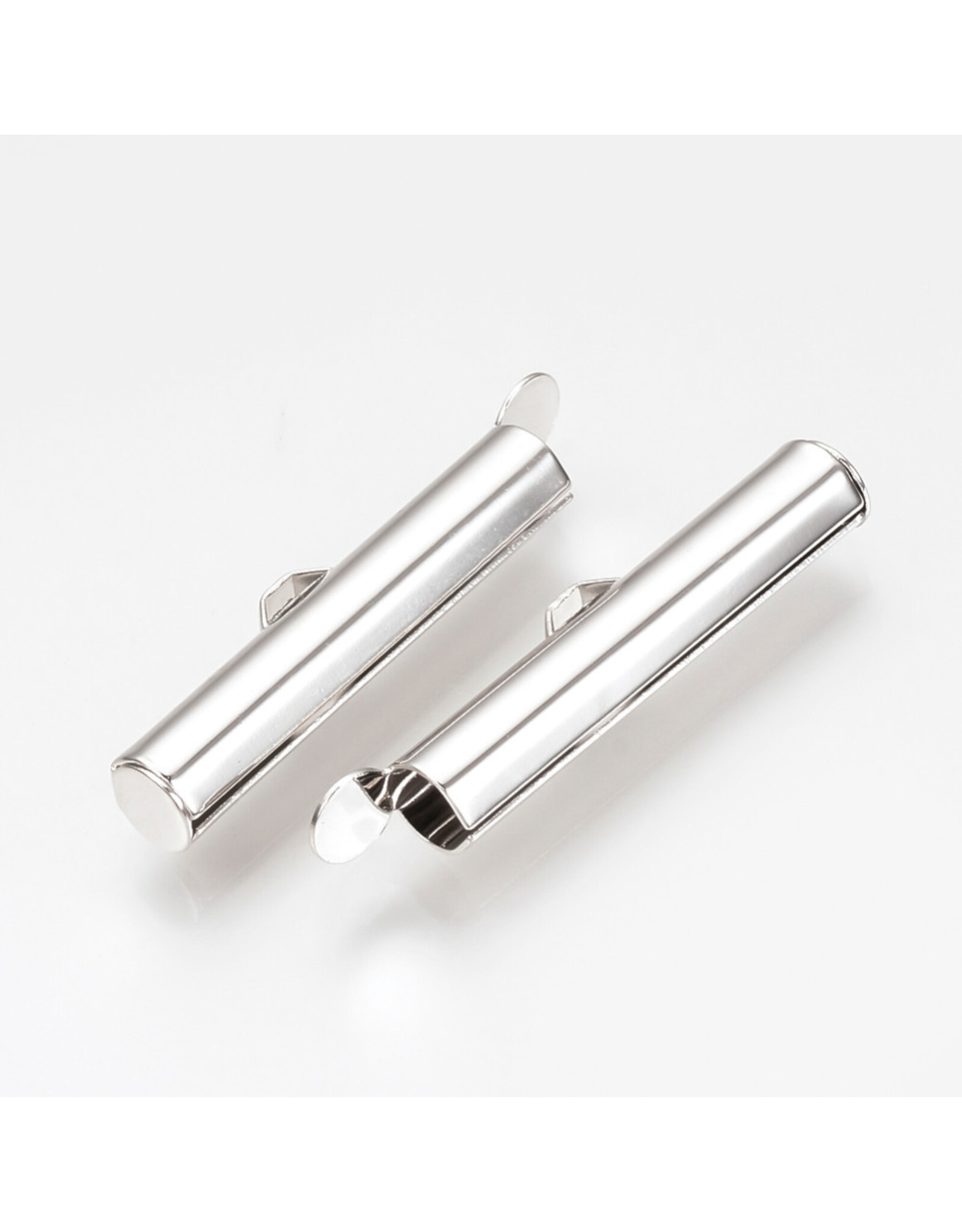 Slide On Clasp Brass Tube 5x30mm Real Platinum Plated x10 NF