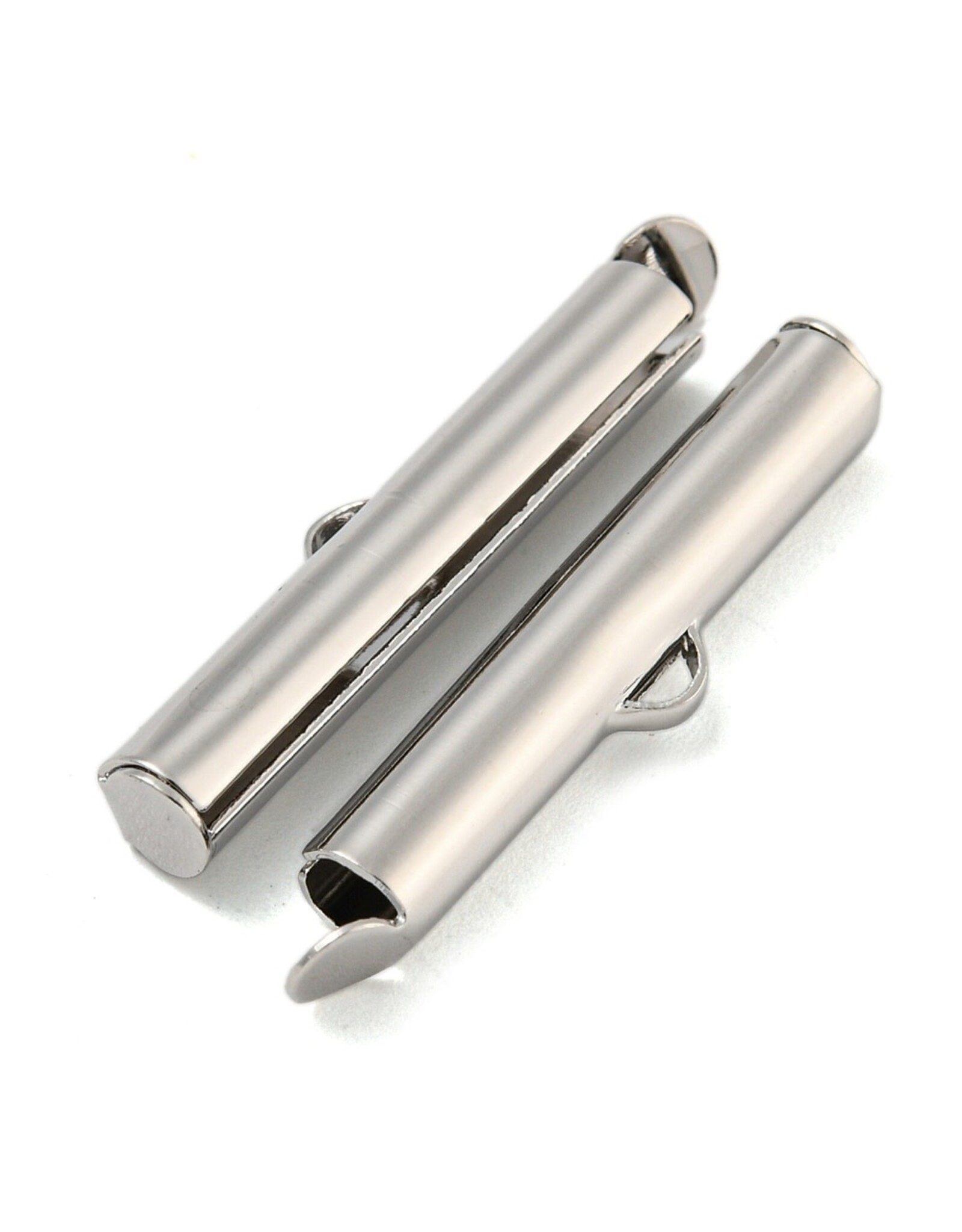 Slide On Clasp Brass Tube 5x26mm Real Platinum Plated x10 NF