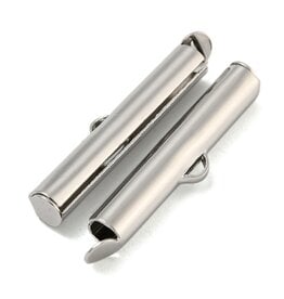 Slide On Clasp Brass Tube 5x26mm Real Platinum Plated x10 NF