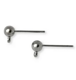 Earring Stud Round  4mm Gunmetal NF x50