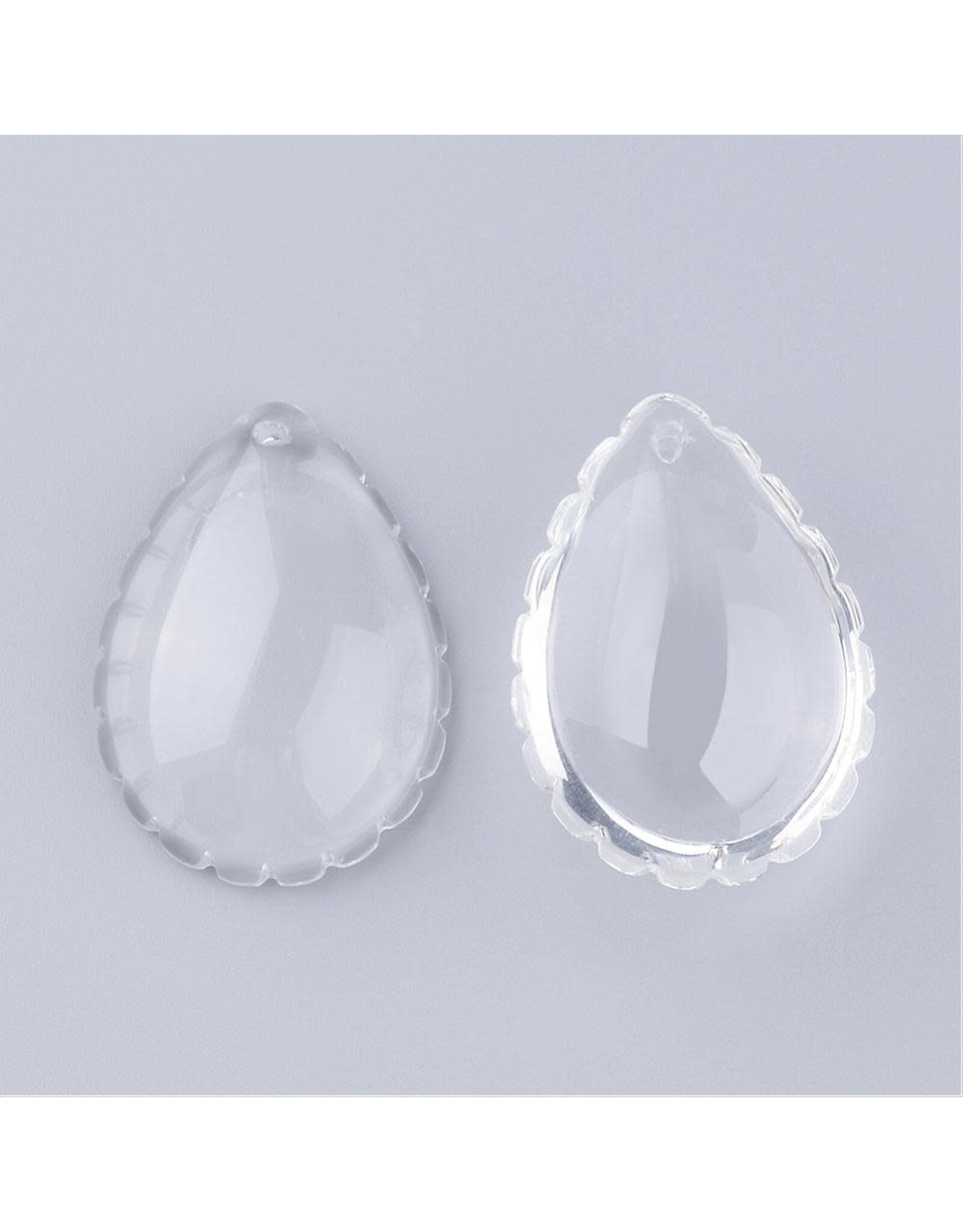 Drop Convex  Pleated Edge Clear Glass   33x23mm