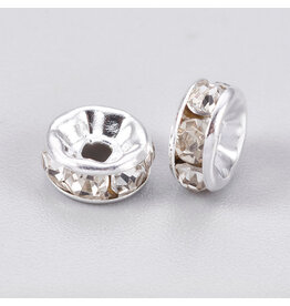 Rhinestone Rondelle Wedding Band 6mm Silver/Clear  Grade A