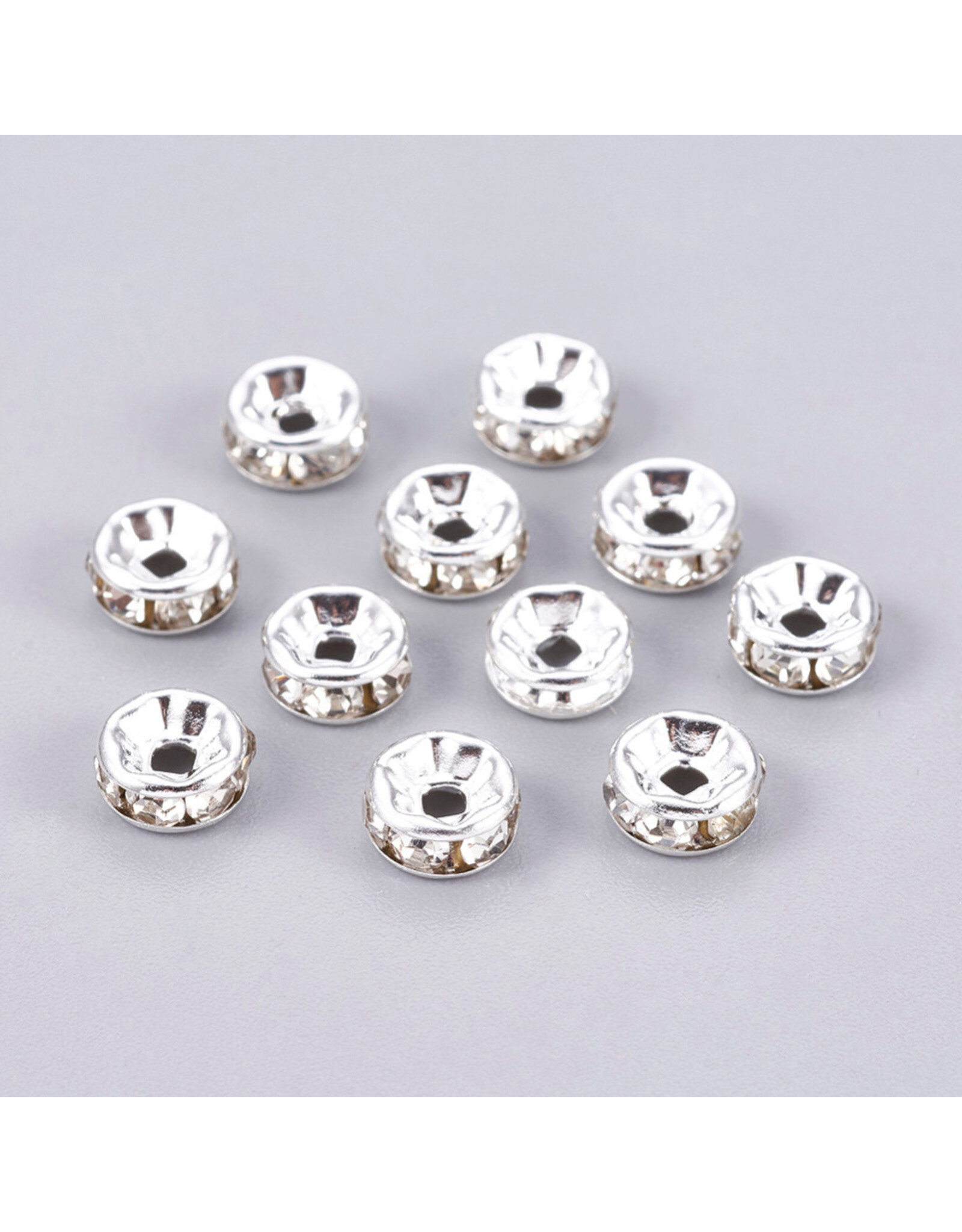 Rhinestone Rondelle Wedding Band 6mm Silver/Clear  Grade A