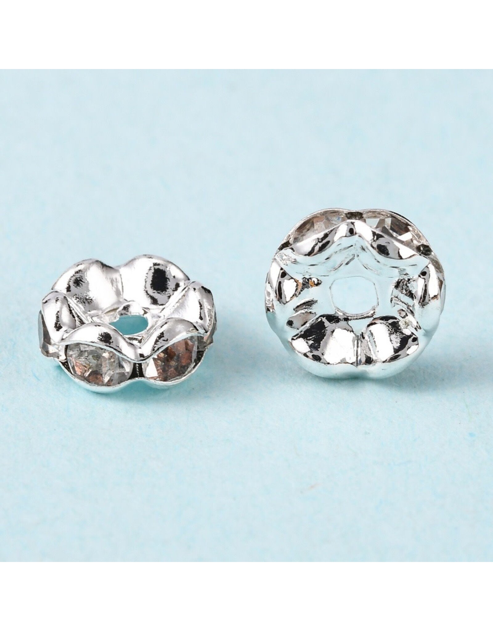 Rhinestone Rondelle Wavy Band 8mm Silver/Clear Grade A