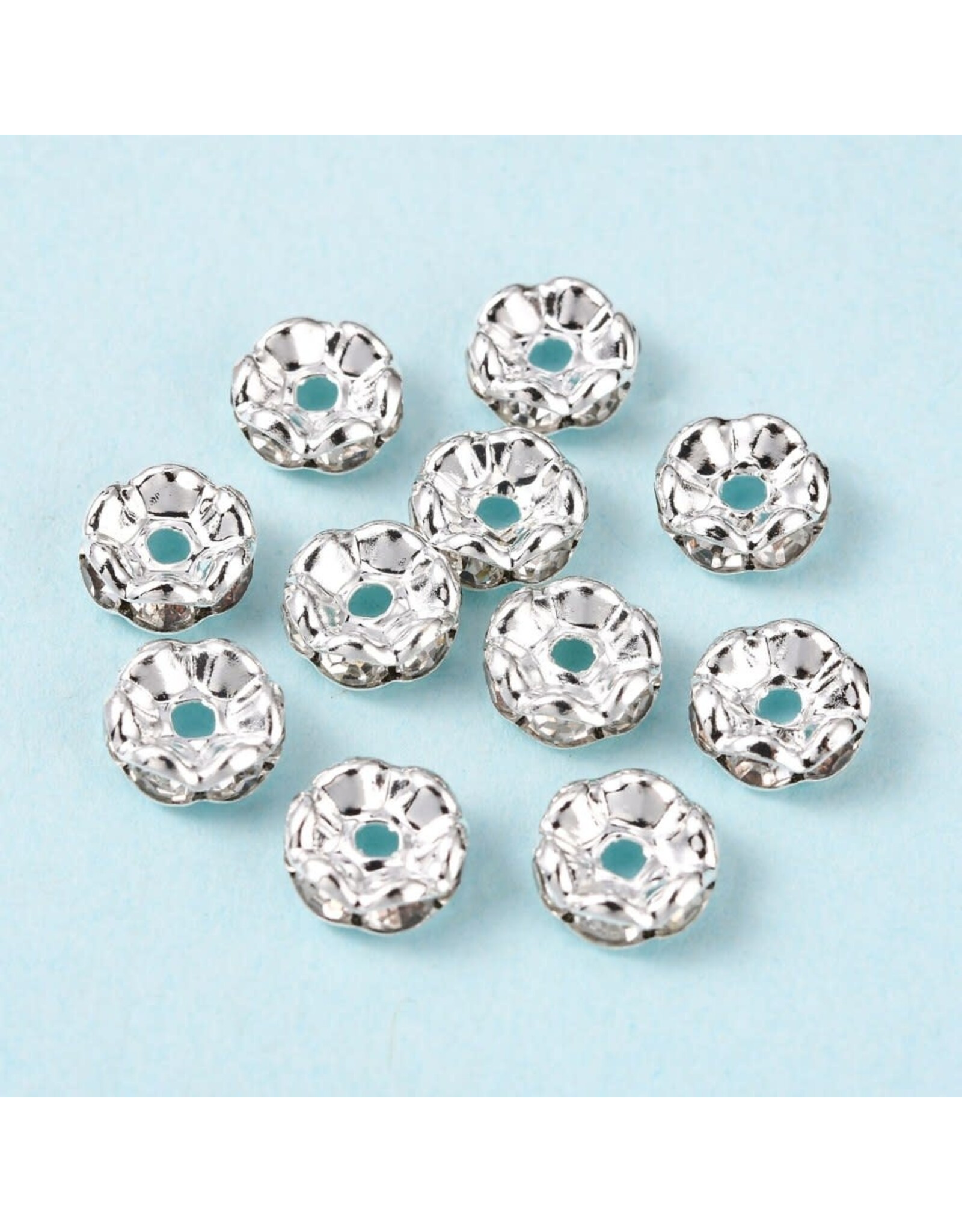 Rhinestone Rondelle Wavy Band 8mm Silver/Clear Grade A