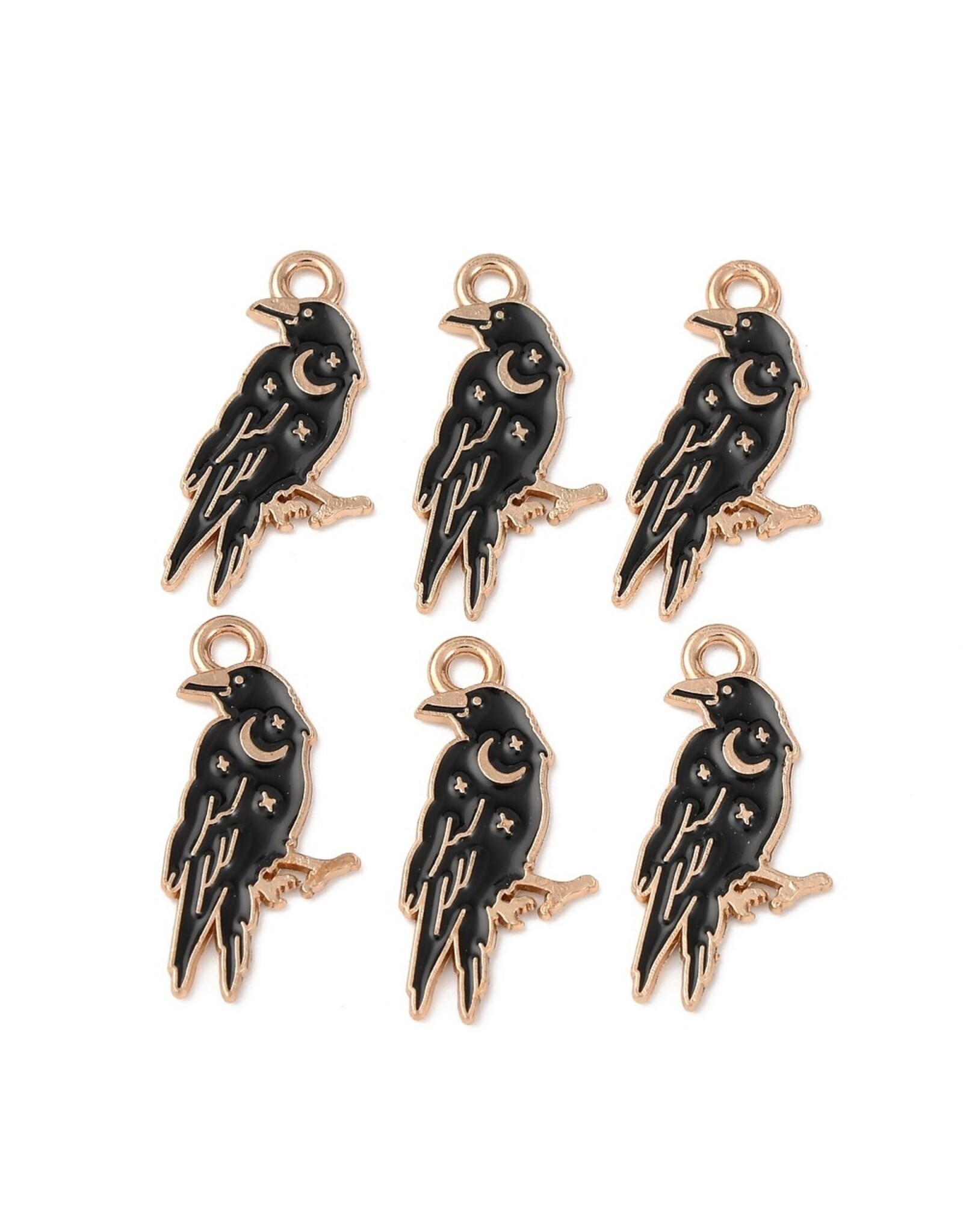 Enamel Raven   25mm  Gold  x6 NF
