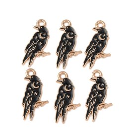 Enamel Raven   25mm  Gold  x6 NF