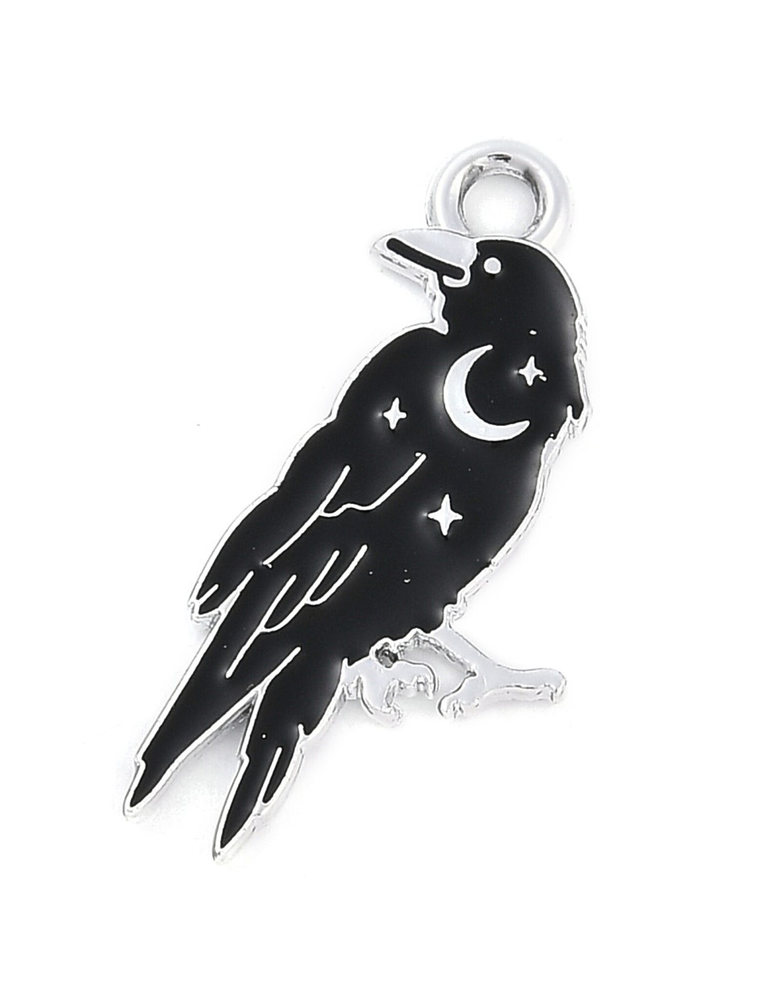Enamel Raven   25mm  Silver  x2 NF