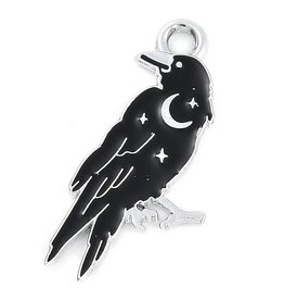 Enamel Raven   25mm  Silver  x2 NF
