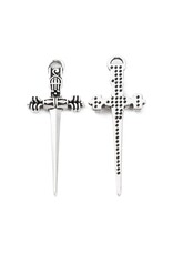 Sword Pendant 34mm Antique Silver   x6 NF
