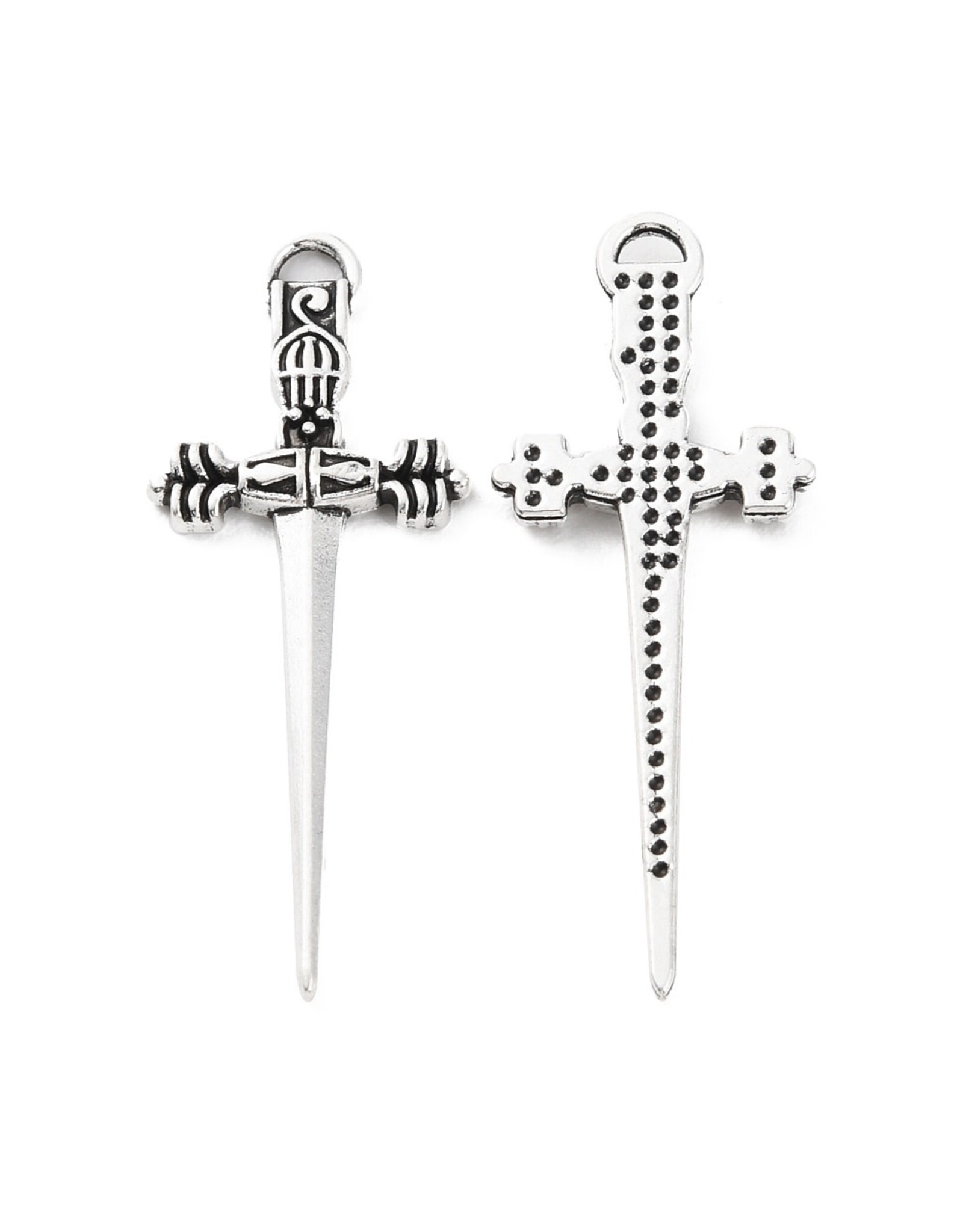 Sword Pendant 34mm Antique Silver   x6 NF