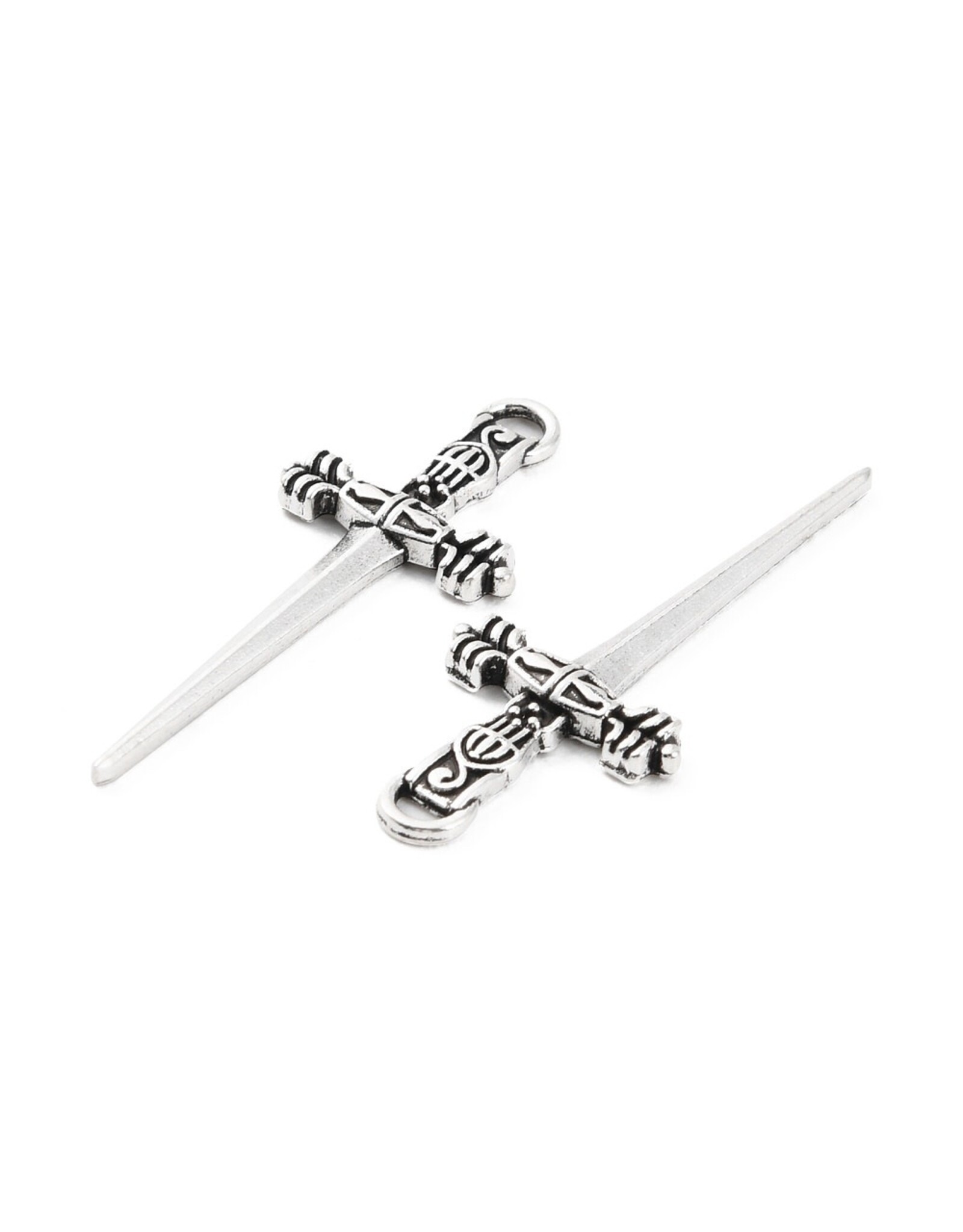 Sword Pendant 34mm Antique Silver   x6 NF