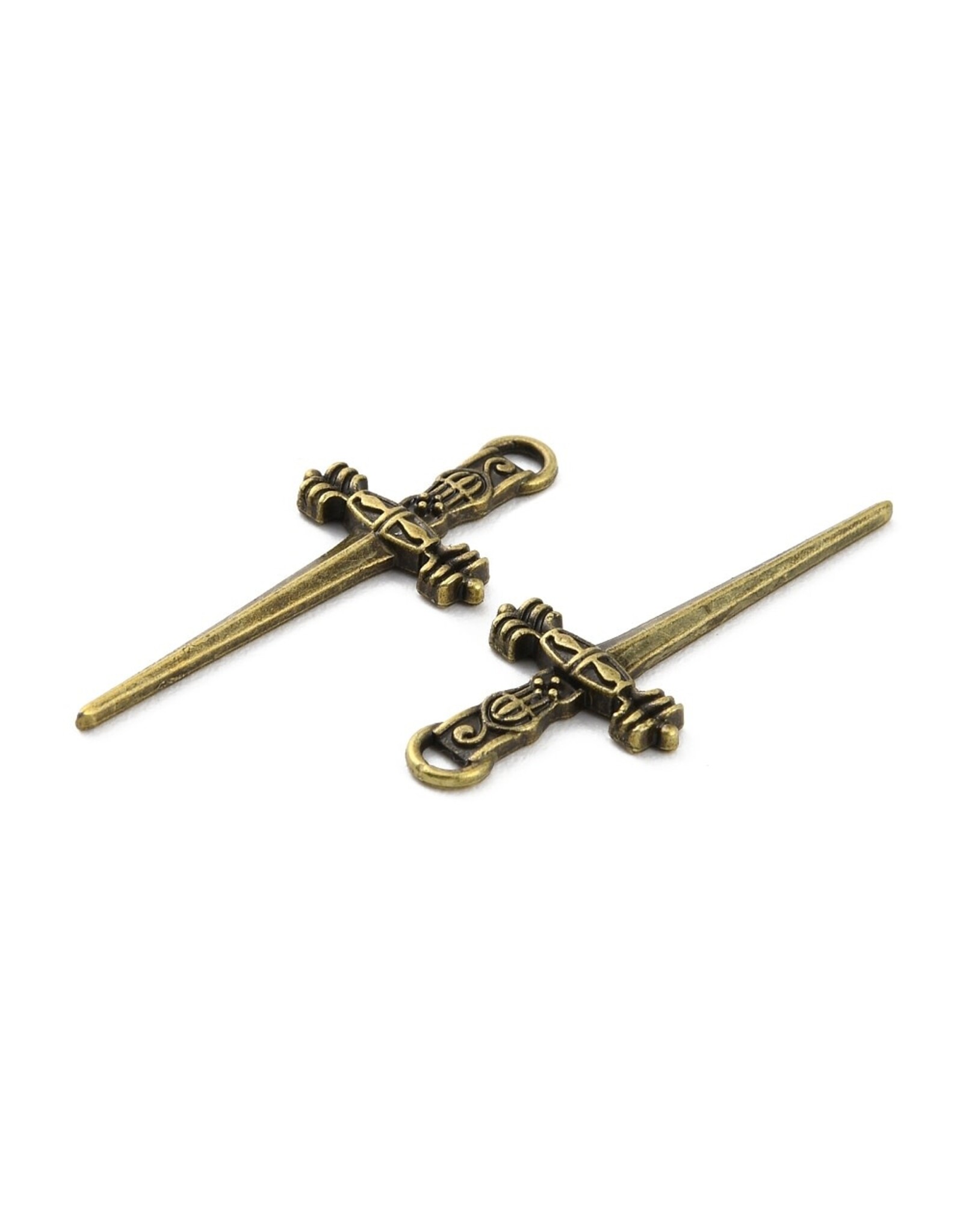 Sword Pendant 34mm Antique Brass  x6 NF