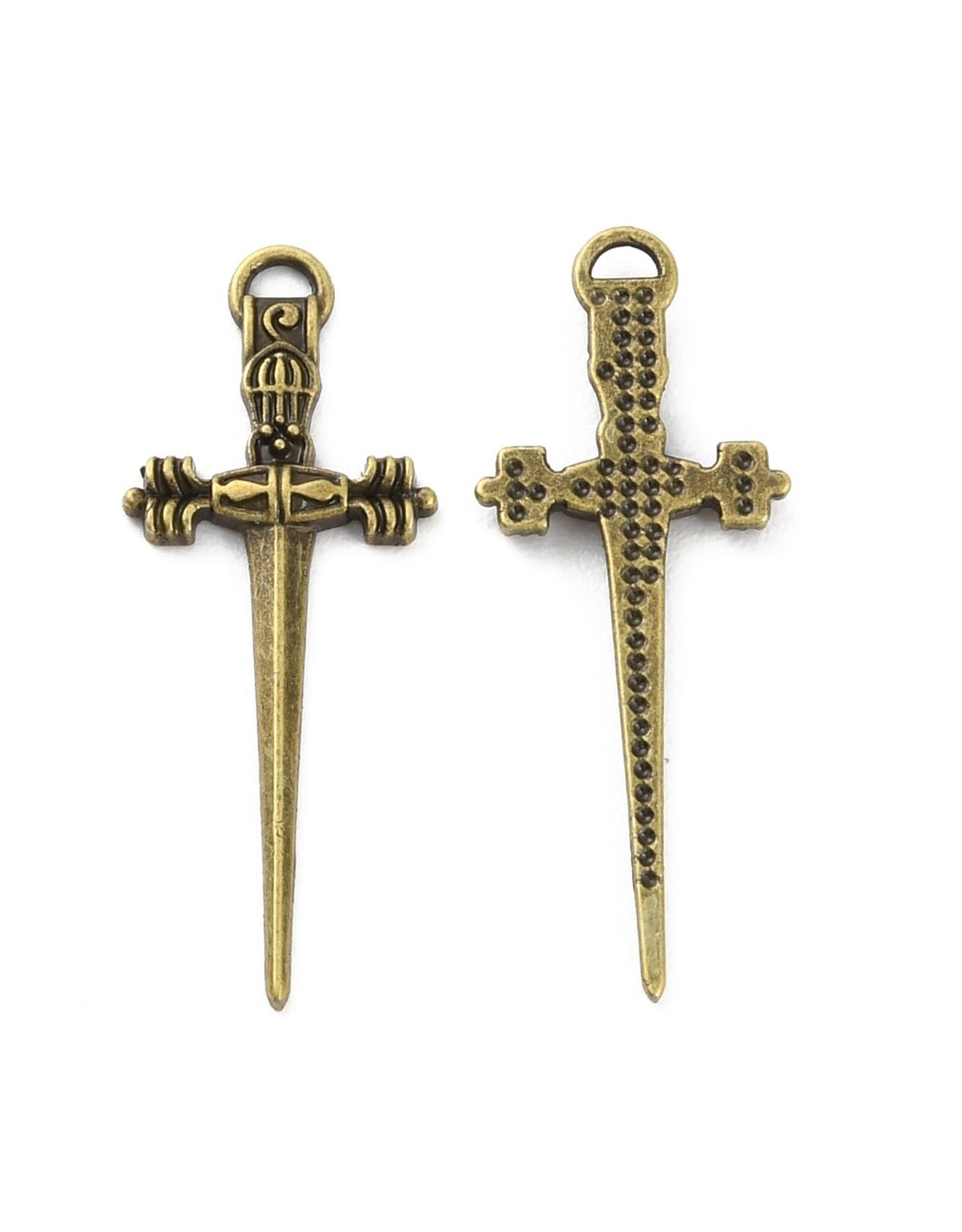 Sword Pendant 34mm Antique Brass  x6 NF