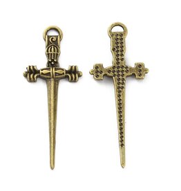Sword Pendant 34mm Antique Brass  x6 NF